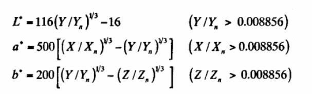 L和色品坐標a、b的計算公式